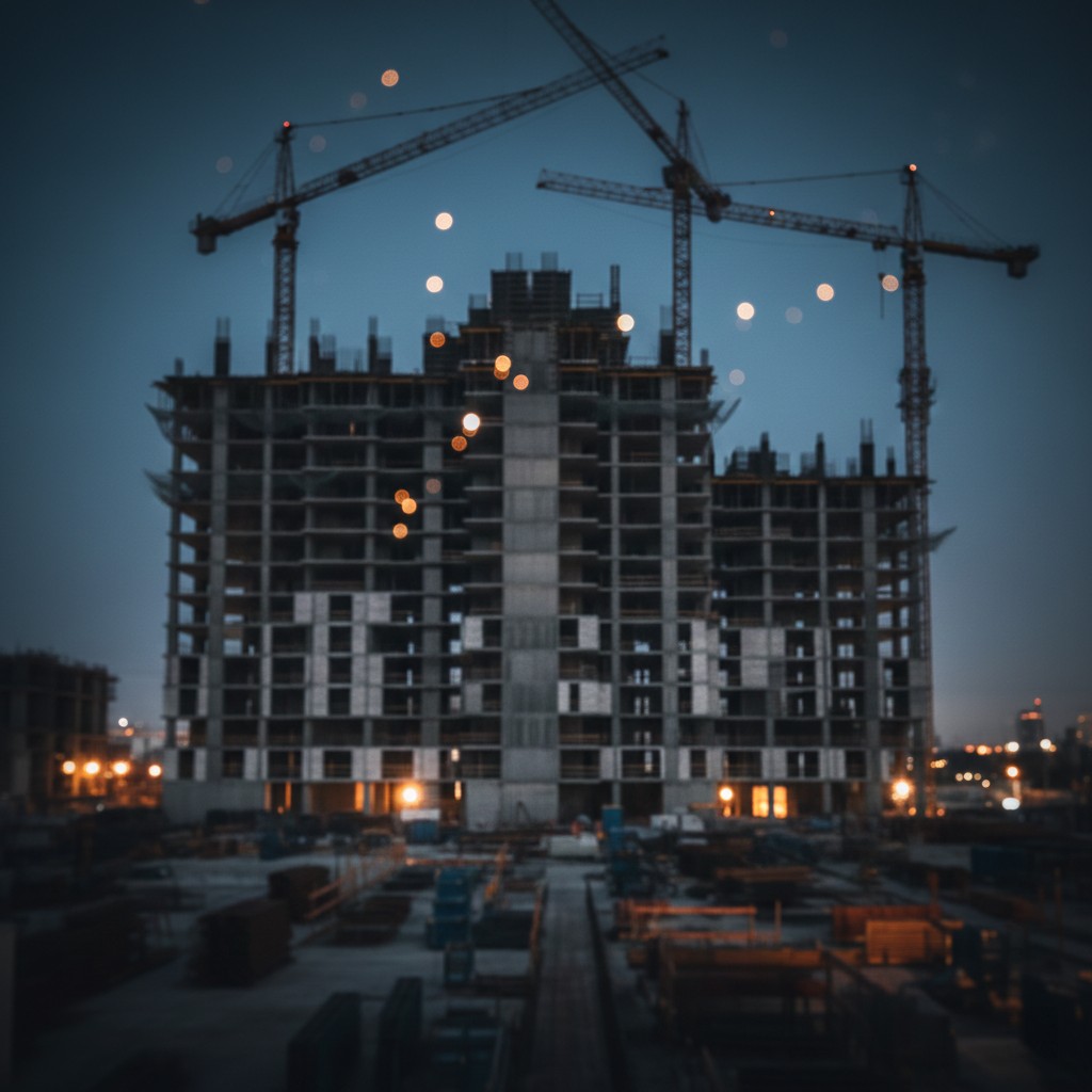 Construction site at dusk with cranes - Construction and Engineering legal services
