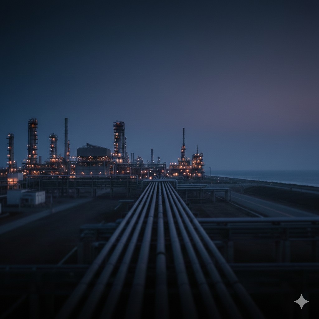 Nigerian oil and gas refinery infrastructure at night